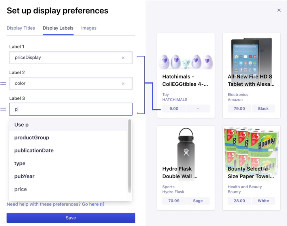 Dashboard display preferences tab labels