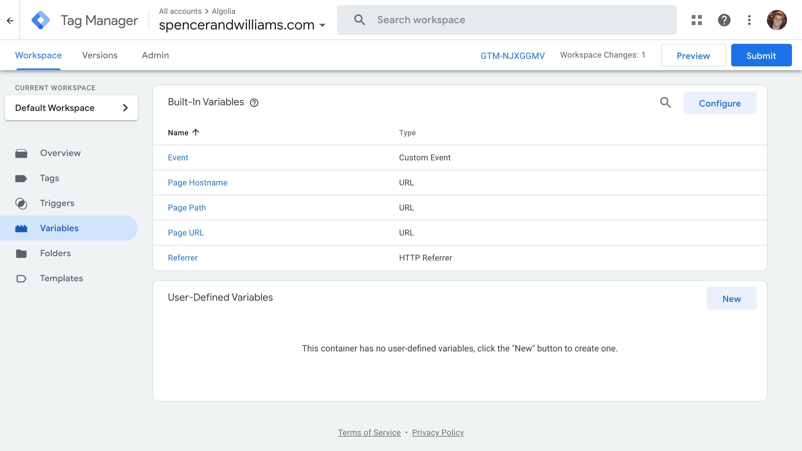 Add user-defined variables in GTM