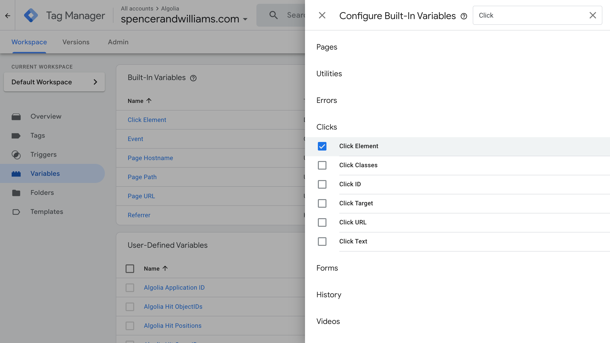 Configure variable click element in GTM