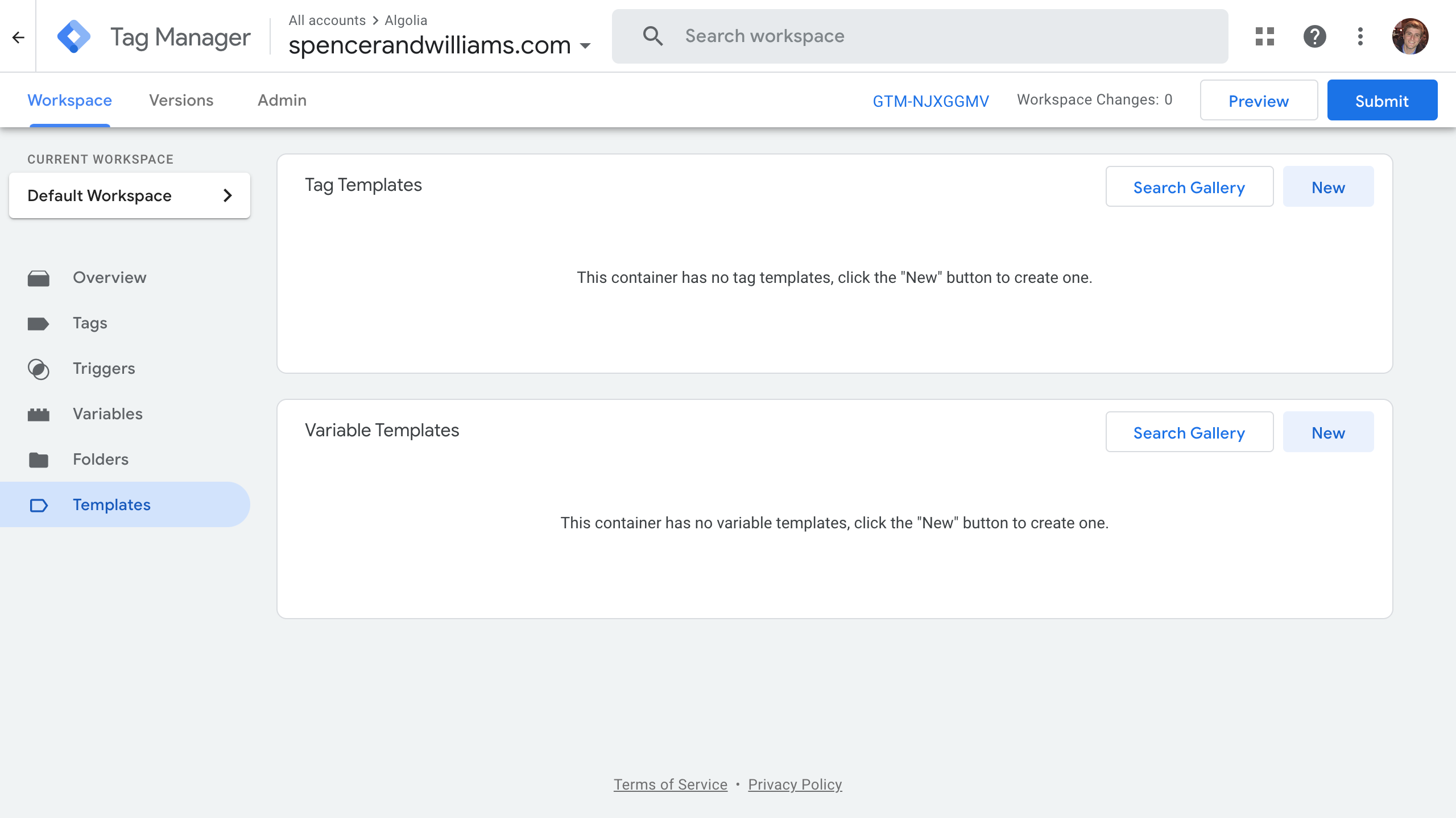 Search for the Algolia Search Insights template in your Workspace