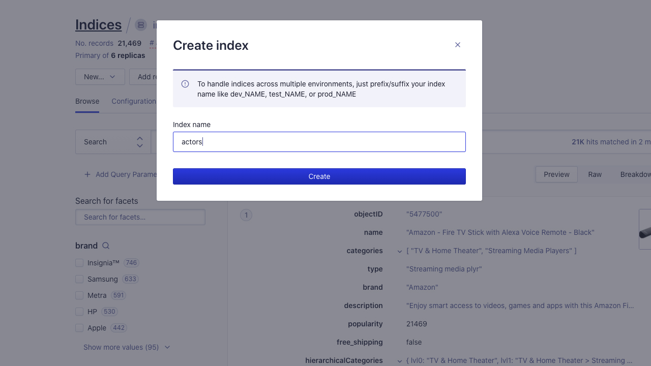 Create index from dashboard 2