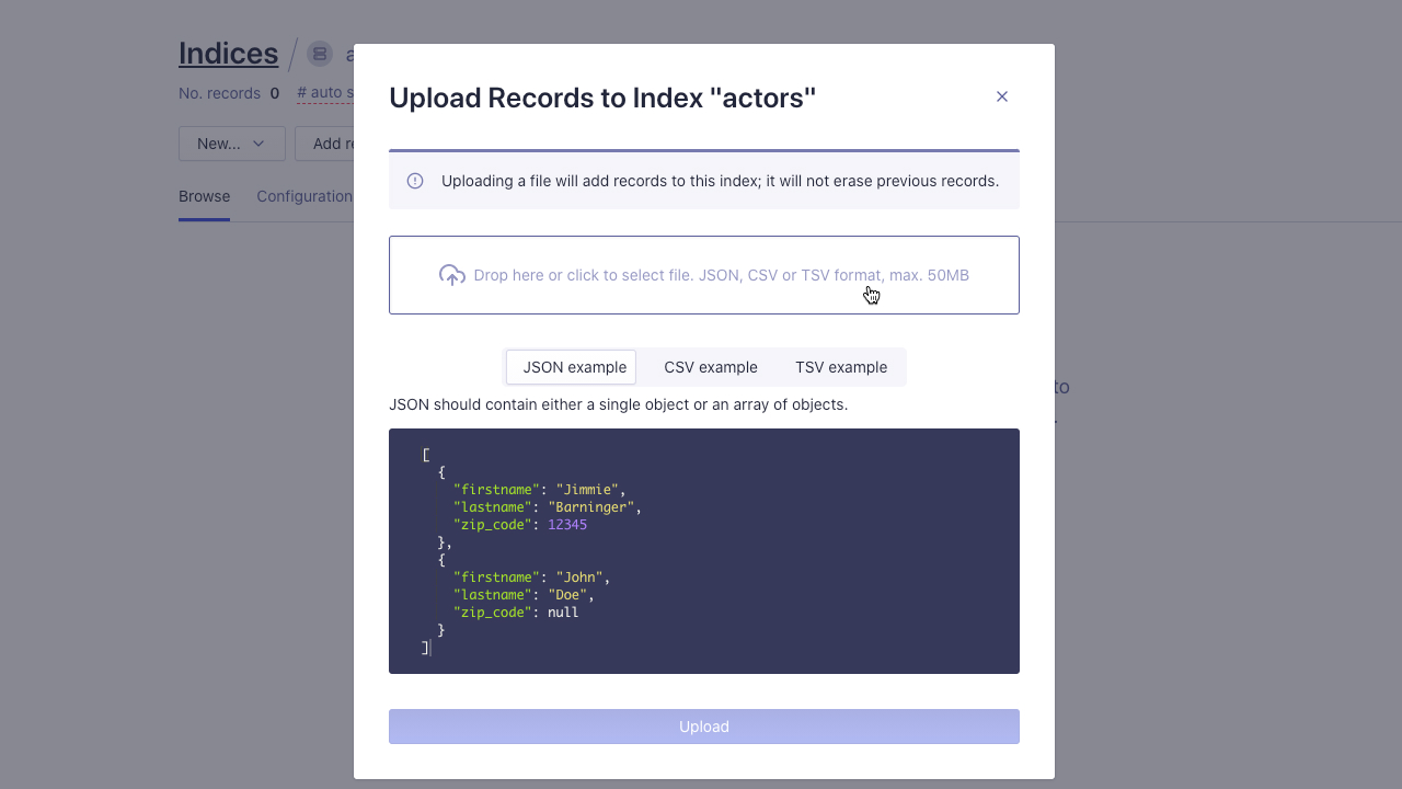 Drop file dashboard