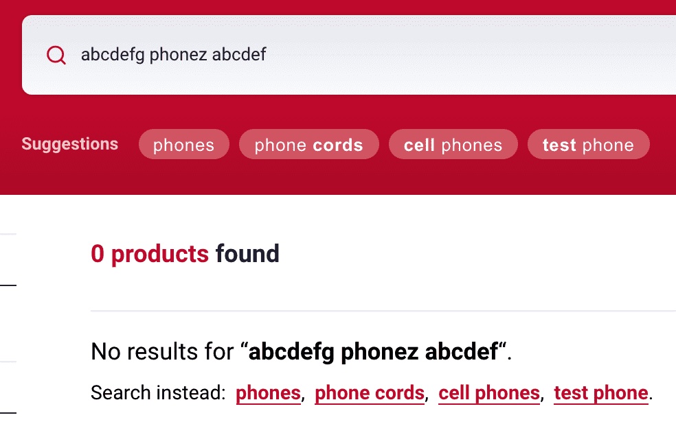 Screenshot of the Unified InstantSearch no results page