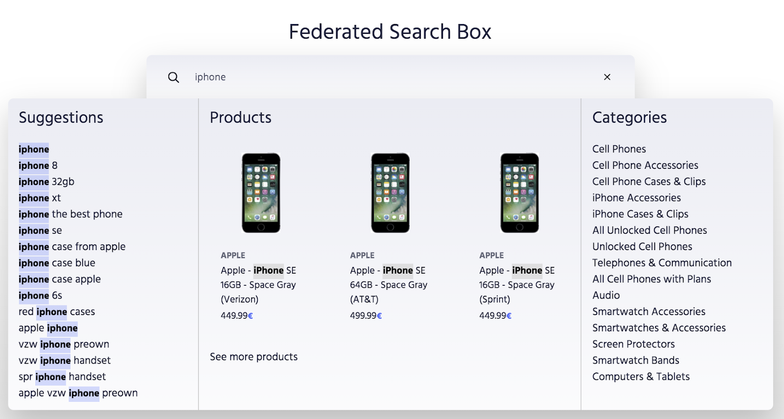 Screenshot of the federated search demo