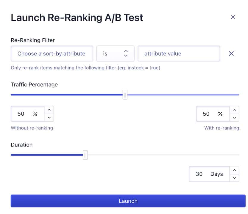 Screenshot of Synamic Re-Ranking screen for A/B test