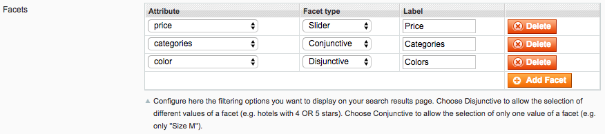 Configuration of facets