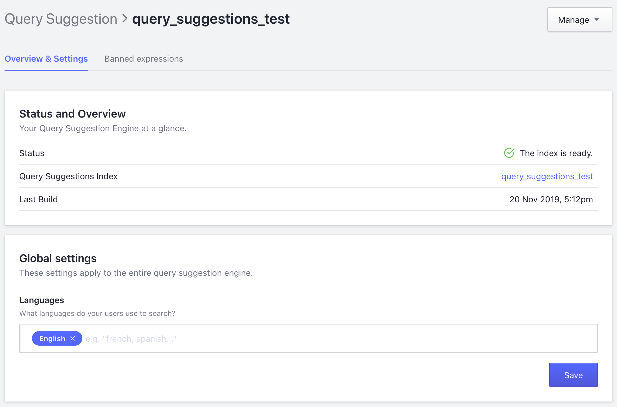 Query Suggestions index