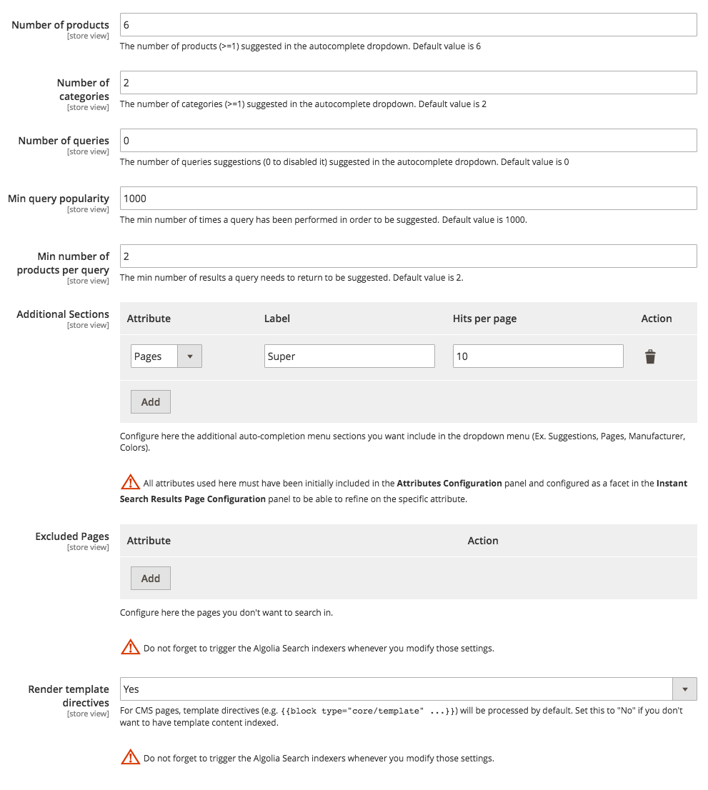 Autocomplete feature configuration