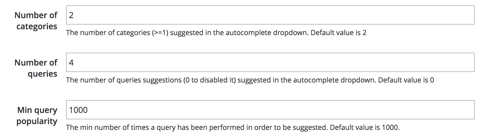 Configuration of suggestions