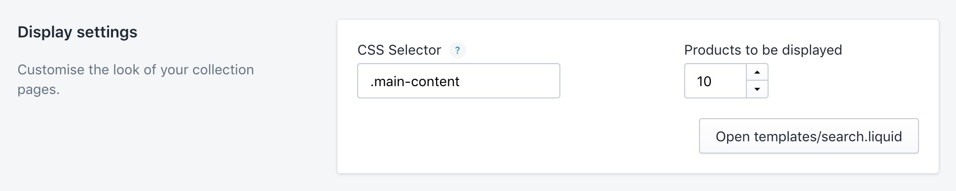 The Collection pages display settings in the Shopify admin