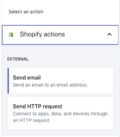 selecting the email notification option for shopify flow